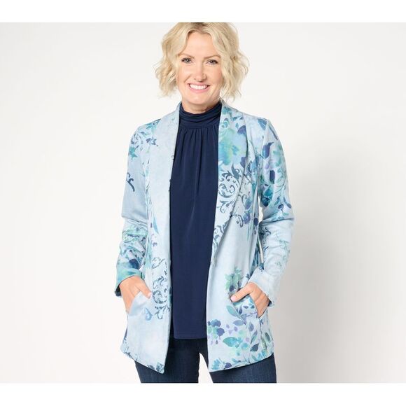 Susan Graver Women's Petite Jacket PM Printed Faux Medium Grey Heather A667491 - Picture 1 of 4